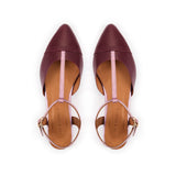 Anais: Burgundy Leather Pointed T-Bar Flats - Pre-Order (Dispatch w/c 1/09)