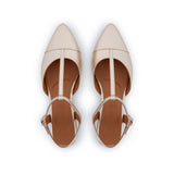 Anais: Gold Leather Pointed T-Bar Flats - Pre-Order (Dispatch w/c 24/03)