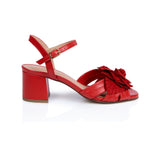 Flora: Red Leather & Flower Block Heel Sandals