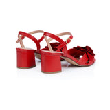 Flora: Red Leather & Flower Block Heel Sandals