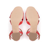 Flora: Red Leather & Flower Block Heel Sandals