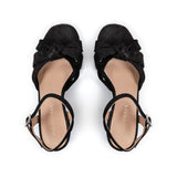 Frankie: Black Shimmer Suede Block Heel Sandals