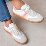 Isla Trainers: Off White & Neon Stripe Leather & Suede