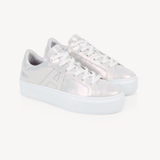 Sadie: Pearl Iridescent Leather Trainers