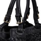 Salerno: Black Woven Leather Handbag