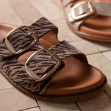 Talia Two Bar Sandals: Zebra Print Suede - Pre-Order (Dispatch w/c 13/04/26)