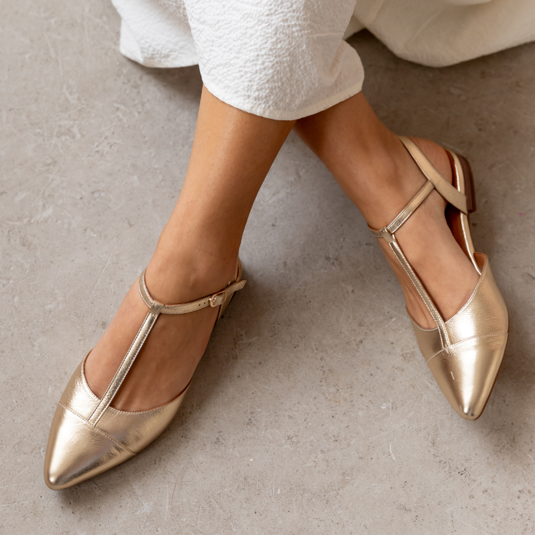 Anais Pointed T Bar Flats Leather