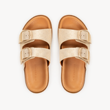 Talia Two Bar Sandals: Gold Shimmer Suede