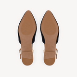 Anais: Black Suede & Gold Leather Pointed T-Bar Flats