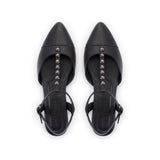 Anais: Black Leather Studded Pointed T-Bar Flats - Pre-Order (Dispatch w/c 1/09)