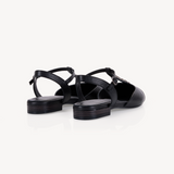 Anais: Black Leather Studded Pointed T-Bar Flats