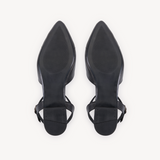 Anais: Black Leather Studded Pointed T-Bar Flats