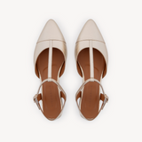 Anais: Gold Leather Pointed T-Bar Flats - Pre-Order (Dispatch w/c 06/10)