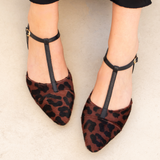 Anais: Leopard & Black Pointed T-Bar Flats