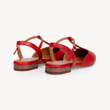 Anais: Red Leather Pointed T-Bar Flats