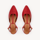 Anais: Red Leather Pointed T-Bar Flats