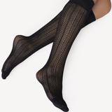 Astrid Pointelle Knee-High Tights: Black