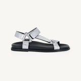 Cleo: Silver Crackle Leather Sandals