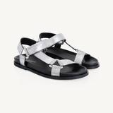 Cleo: Silver Crackle Leather Sandals