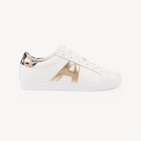 Cru Signature: Off White, Gold & Leopard Leather Trainers