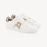 Cru Signature: Off White, Gold & Leopard Leather Trainers