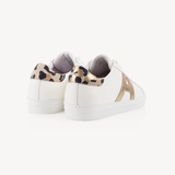 Cru Signature: Off White, Gold & Leopard Leather Trainers