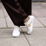 Cru Signature: Off White, Gold & Leopard Leather Trainers