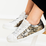 Cru Vintage: Gold Snake Print Trainers