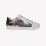 Cru Vintage: Gold Snake Print Trainers