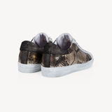 Cru Vintage: Gold Snake Print Trainers