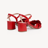 Flora: Red Leather & Flower Block Heel Sandals