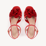 Flora: Red Leather & Flower Block Heel Sandals