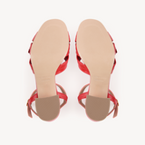 Flora: Red Leather & Flower Block Heel Sandals