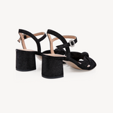 Frankie: Black Shimmer Suede Block Heel Sandals