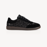 Isla: Black Glitter & Suede Trainers - Coming Soon