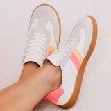 Isla: Off White & Neon Stripe Leather & Suede Trainers