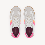 Isla: Off White & Neon Stripe Leather & Suede Trainers