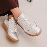 Isla: Silver Metallic & Suede Trainers