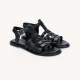 Kaia: Black Leather Gladiator Sandals