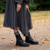 Kiki: Black Leather Lace Up Boots