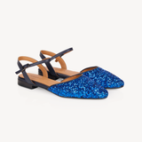 Loulou: Blue Glitter Pointed Flats