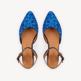 Loulou: Blue Glitter Pointed Flats