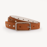 Nola: Tan Suede Studded Skinny Belt
