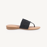 Ophelia: Black Raffia Stretch Toe Post Sandals