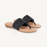 Ophelia: Black Raffia Stretch Toe Post Sandals