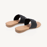 Ophelia: Black Raffia Stretch Toe Post Sandals