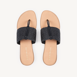 Ophelia: Black Raffia Stretch Toe Post Sandals