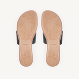 Ophelia: Black Raffia Stretch Toe Post Sandals