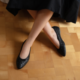 Poppy: Black Leather Woven Ballerinas