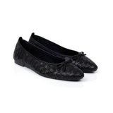 Poppy: Black Leather Woven Ballerinas